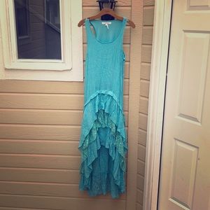 Blue Boho Ruffle Lace Dress